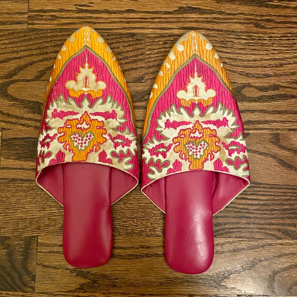 Vintage Handcrafted Leather Embroidered Slides